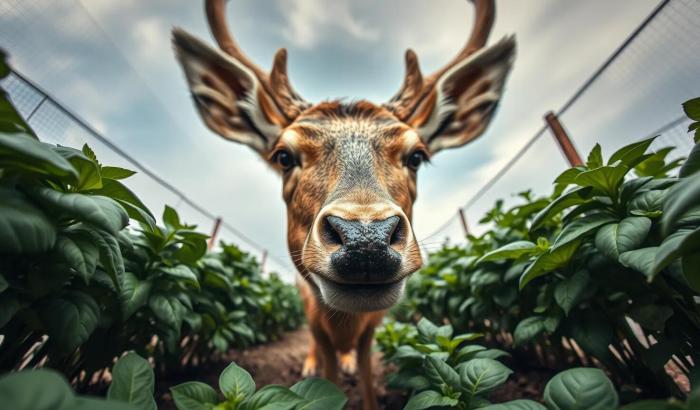 Deer amongst basil rows