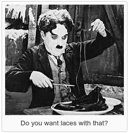 man eating shoe
